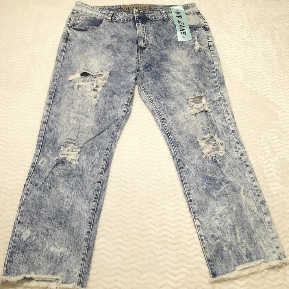 VIP Women's Jeans Plus Size 15/16 Distressed Acid Wash Skinny Denim NWT